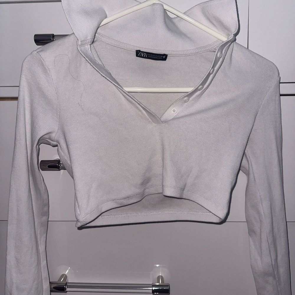 Zara collared long sleeve button cropped shirt size S